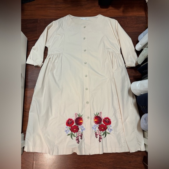 Floral Embroidered Cream Dress - Picture 1 of 9